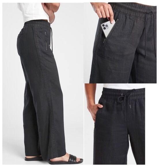 Athleta Cabo Black Linen Wide Leg Mid Rise Pant Size 4 - Picture 3 of 8